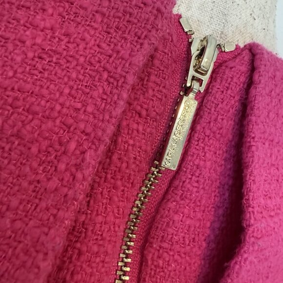KARL LAGERFELD Paris Tweed Short Sleeve Dress Size Medium Hot Pink Gold Classy - Picture 6 of 16